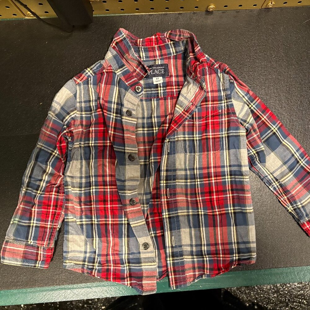 EUC The Children's Place Red and Blue Plaid Shirt (3T)